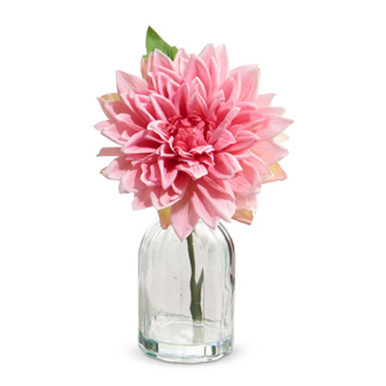 Raz Imports Real Touch Dahlia Stem In Glass Vase, Hot Pink - 10" (4441825A)
