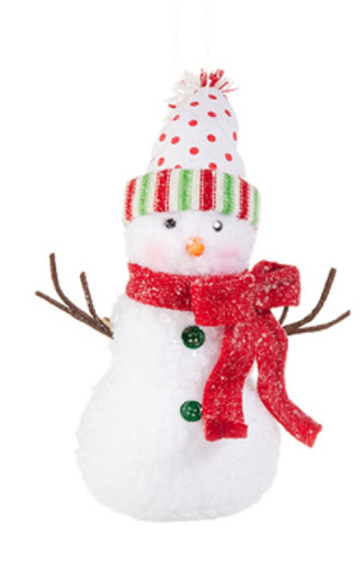 RAZ Imports 7" Snowman Plush Ornament with Hat (4516598A)