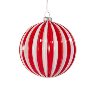 RAZ Imports 4" Red & White Striped Ornament, Ball Shape (4520059A)