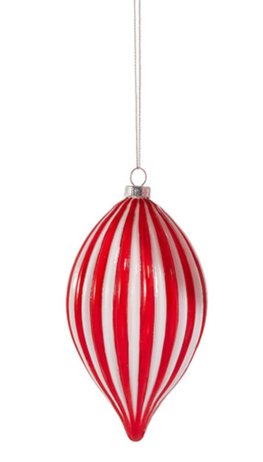 RAZ Imports Red & White Striped Ornament, Pointed Finial Shape (4520059B)