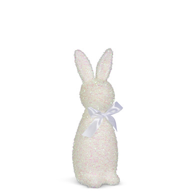 Raz Imports Flocked Bunny, Iridescent White - 12" (4532763)