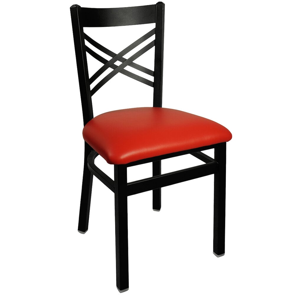 BFM Seating Akrin Metal Chair with 2" American Beauty Red Vinyl Seat