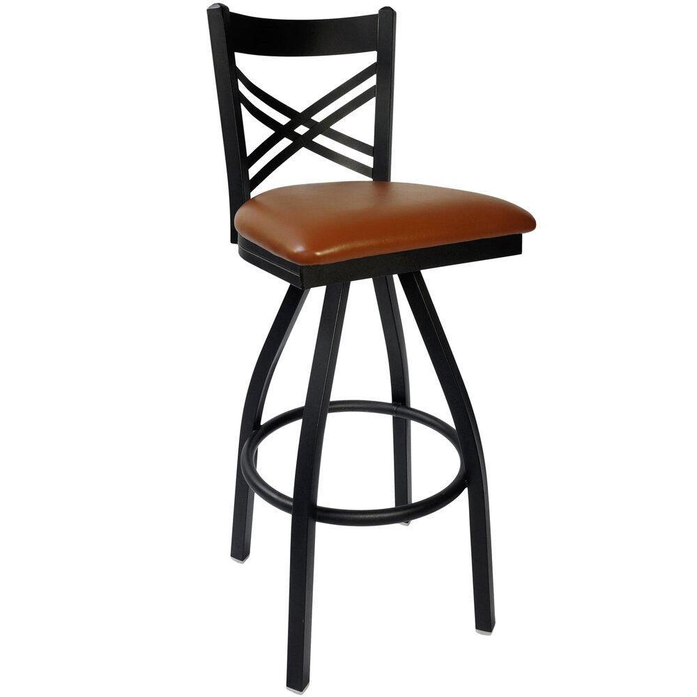 BFM Seating Akrin Metal Barstool with 2" Chocolate Chip Brown Vinyl Swivel Seat