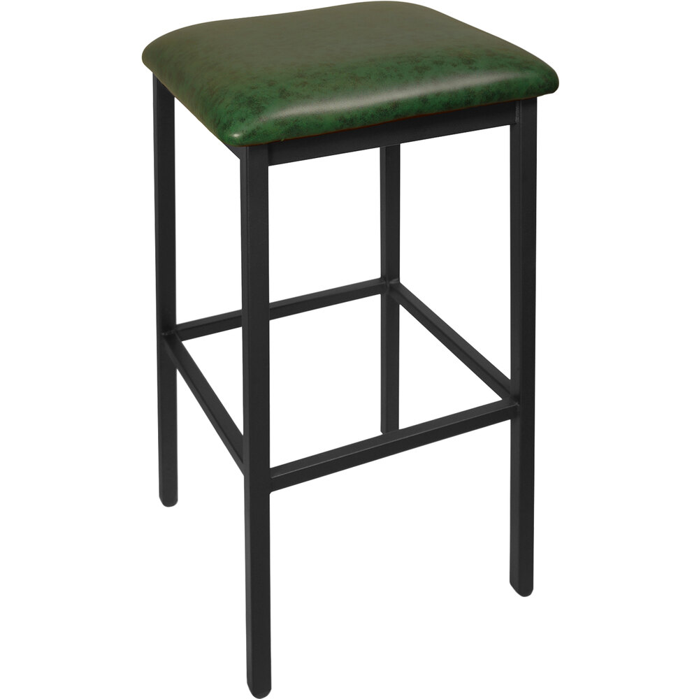 BFM Seating Trent Sand Black Steel Barstool with 2" Yew Green Vinyl Seat