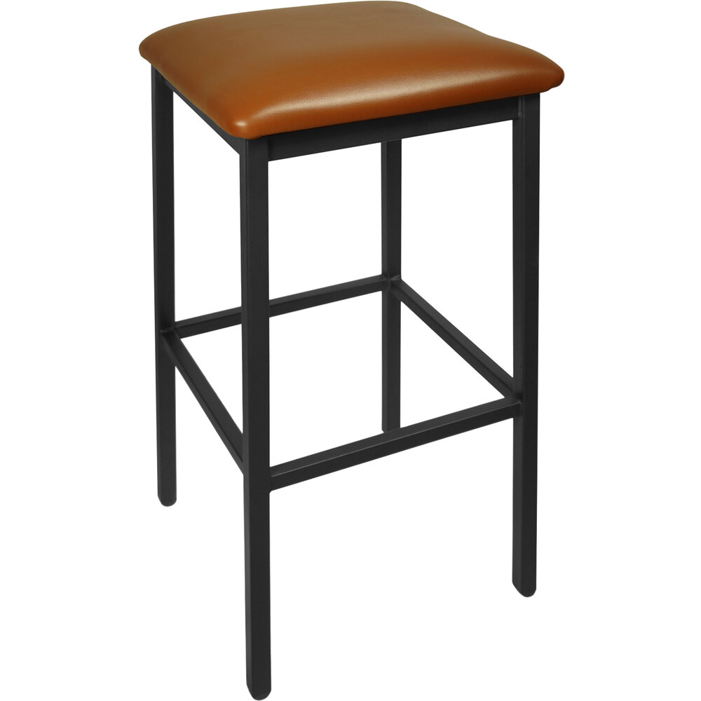 BFM Seating Trent Sand Black Steel Barstool with 2" Chocolate Chip Brown Vinyl Seat