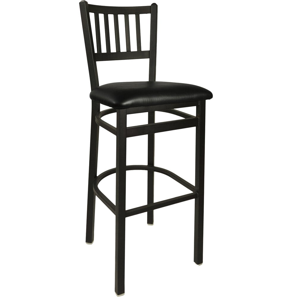 BFM Seating Troy Sand Black Steel Bar Height Chair with 2" Black Vinyl Seat