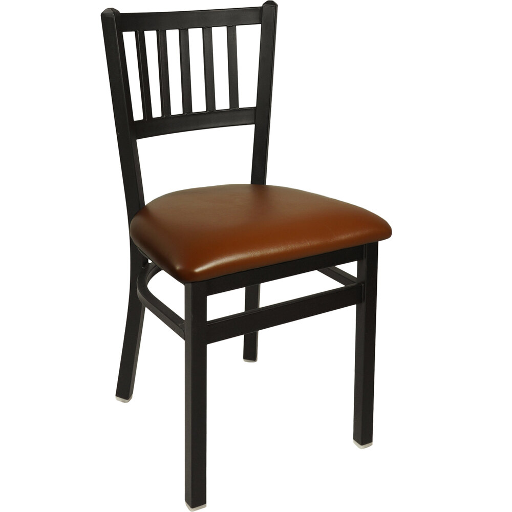 BFM Seating Troy Sand Black Steel Side Chair with 2" Chocolate Chip Brown Vinyl Seat