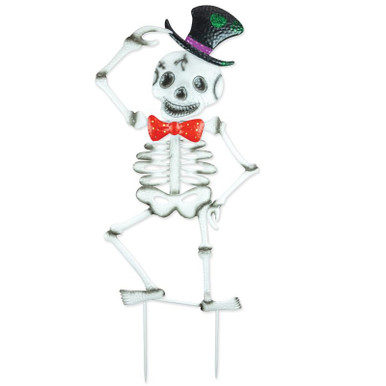 Hanna's Handiworks Lawn Stake, Spooky Skeleton - Red bow (55006B)