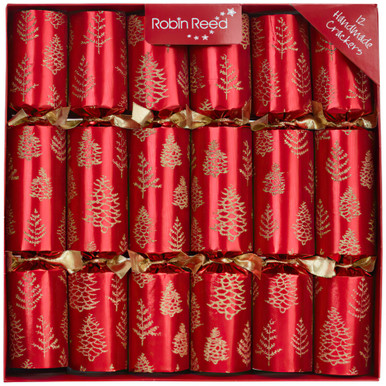 Robin Reed 12" Christmas Crackers, Red Tree Flakes Design - Box of 6 (62207)