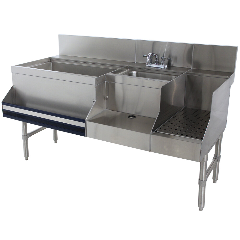 Advance Tabco PRU-24-60L-10 Prestige Series Stainless Steel Uni-Serv Speed Bar with 10-Circuit Cold Plate - 60" x 30" (Left Side Ice Bin)