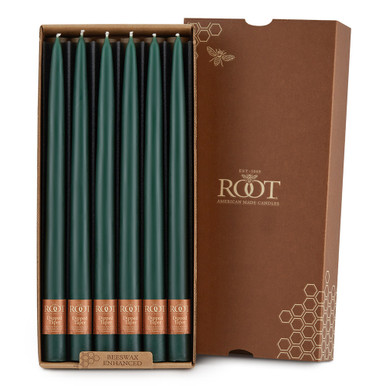 Root Dipped Taper Candles 12", Dark Green - Box of 12 (7269)