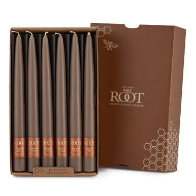 Root Dipped Taper Candles 9", Portobello - Box of 12 (79458)