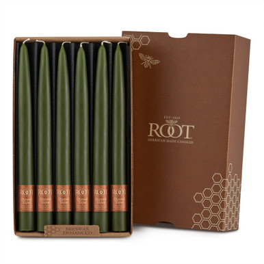 Root Dipped Taper Candles 9", Dark Olive - Box of 12 (7972)