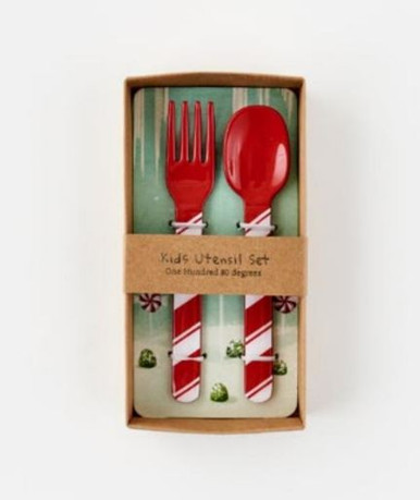 One Hundred 80 Degrees Kids Candy Cane Spoon & Fork Utensil Set (SI0612)
