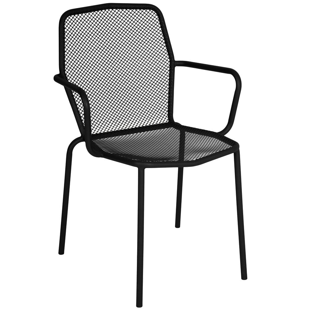 BFM Seating Avalon Black Stackable E-Coated Steel Outdoor / Indoor Arm Chair