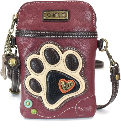 Chala Cell Phone Crossbody Bag, Paw Print Maroon (827PW9M)