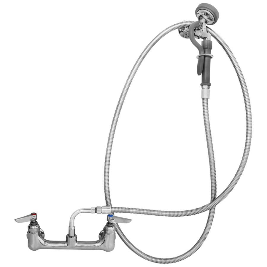T&S PG-8WSAV-VH Wall Mount Pet Grooming Faucet with 8" Centers, Aluminum Spray Valve, 7' Vinyl Hose, and Vacuum Breaker