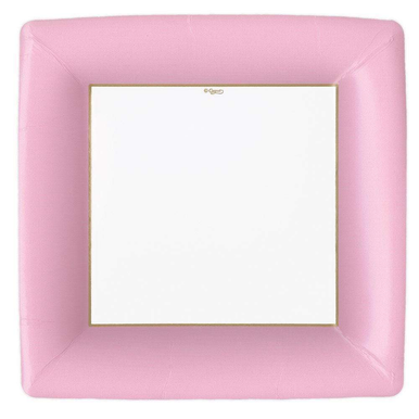 Caspari Square Paper Dinner Plates, Grosgrain Light Pink - 2 Packs (8604DP)