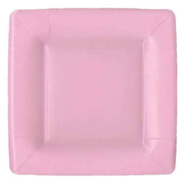 Caspari Square Paper Salad/Dessert Plates, Grosgrain Light Pink - 2 Packs (8604SP)