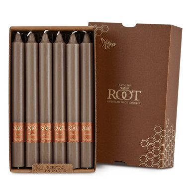 Root Smooth Arista Candles 9", Portobello - Box of 12 (89458)