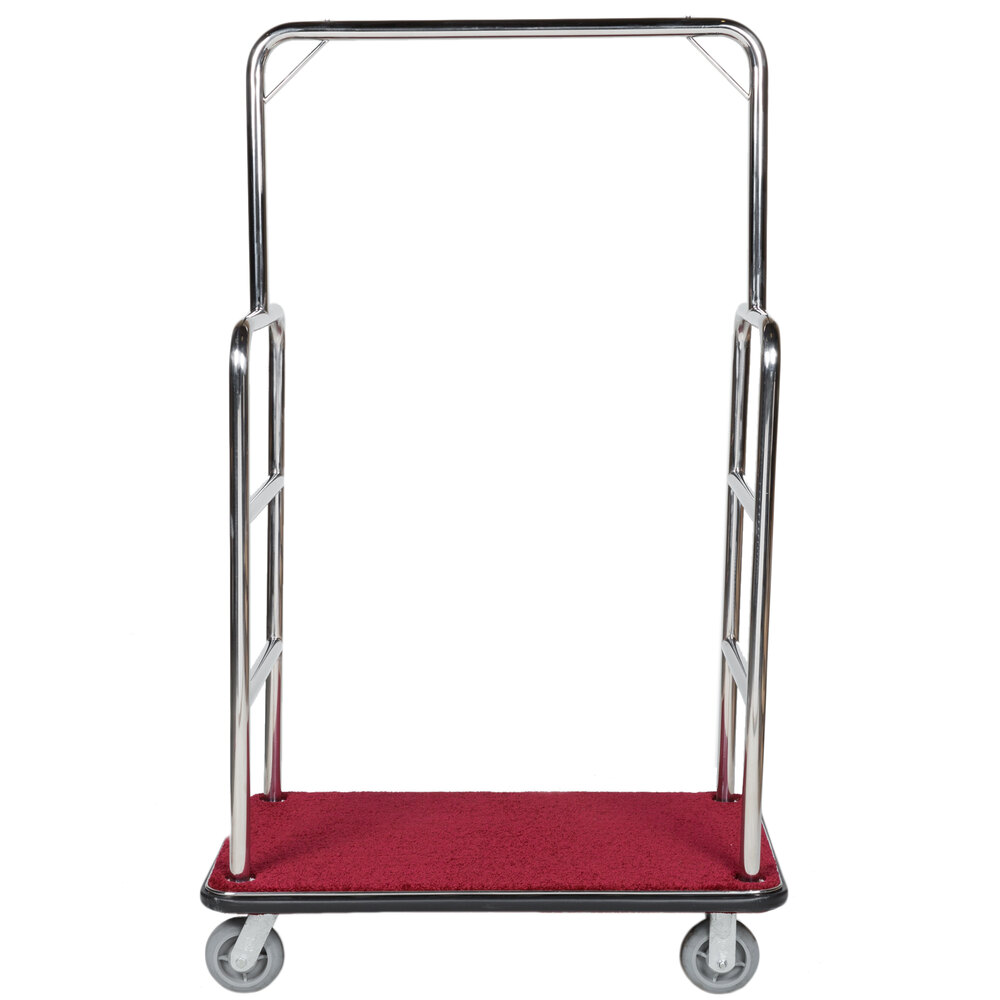 Aarco LC-1C Rectangular Stainless Steel Chrome Finish Luggage Cart with Clothing Rail - 42" x 24" Platform