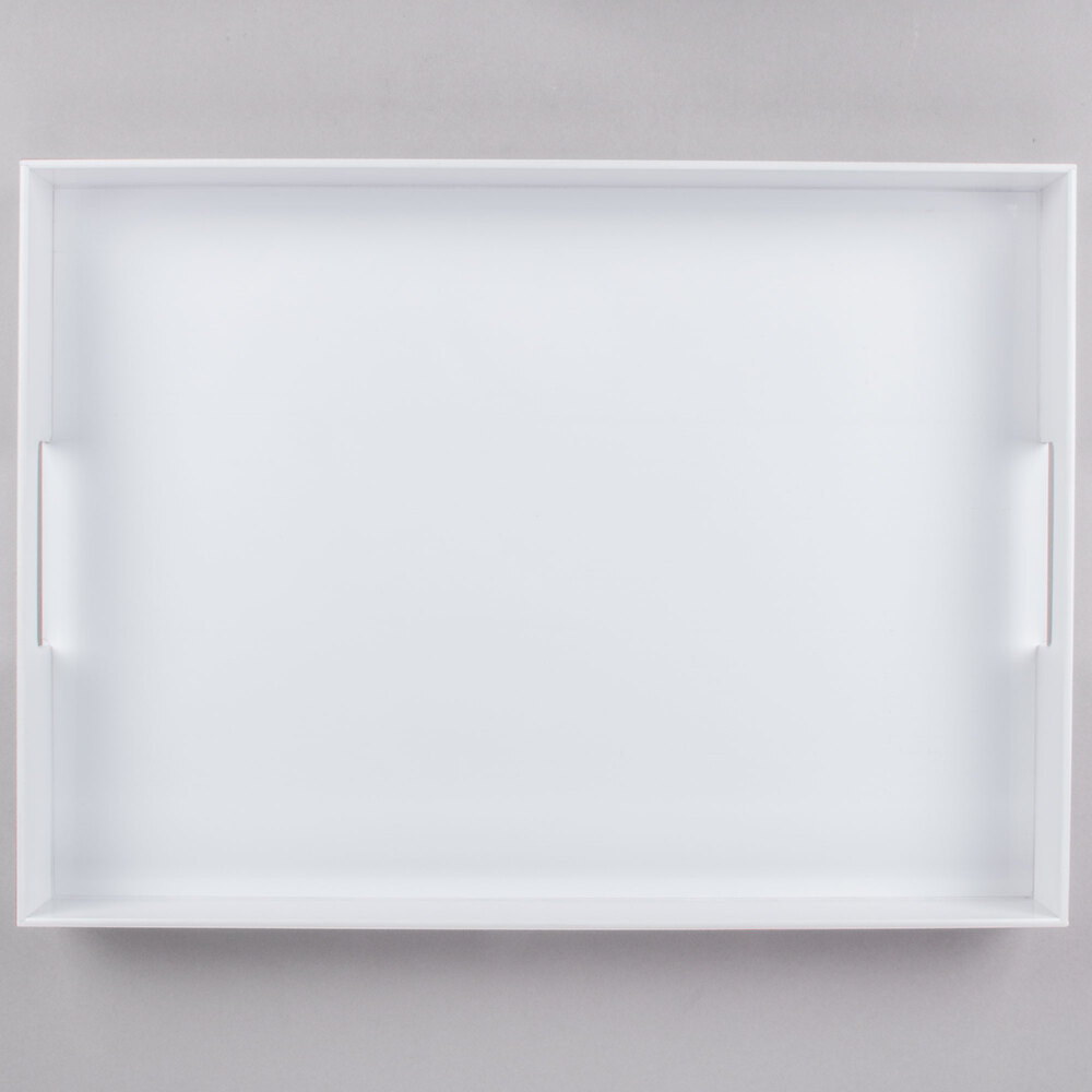 Cal-Mil 3475-2-15 21 1/2" x 15 1/2" x 2" White Plastic Room Service Tray with Handles