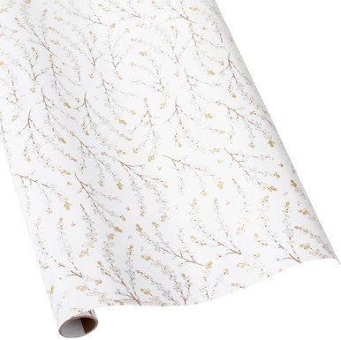 Caspari 8' Continuous Gift Wrap Roll, Berry Branches in White & Silver (94654RC)