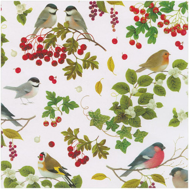 Caspari 8' Continuous Gift Wrap Roll, Winter Birds White (95531RC)
