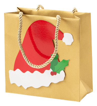 Caspari Small Square Gift Bag, Be Merry Christmas Santa Hat (9752B1.5)