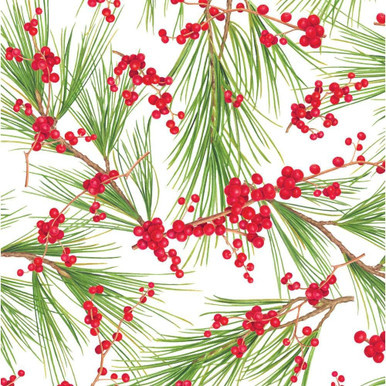 Caspari 8' Continuous Gift Wrap Roll, Berries And Pine In White (9783RC)