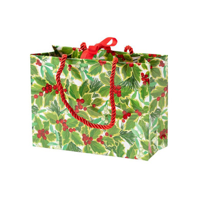 Caspari Small Gift Bag, Holly and Mistletoe (9791B1)
