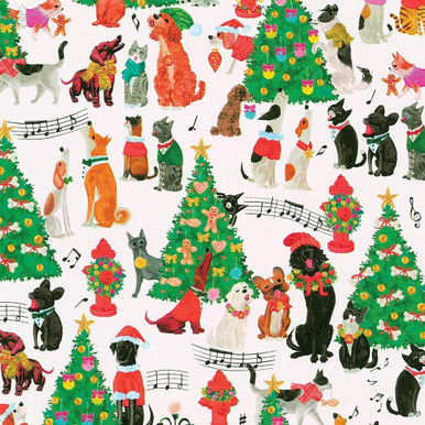 Caspari 6' Continuous Gift Wrap Roll, Caroling Pets (9795RC)