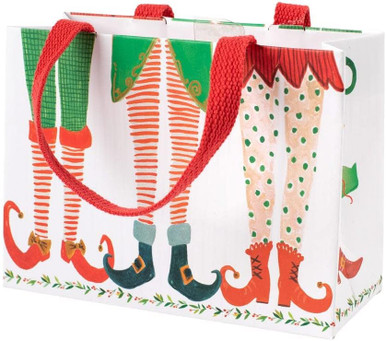Caspari Small Square Gift Bag, Elf Stockings (9804B1)