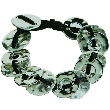 Rain Silver Disc Black Cord Toggle Bracelet