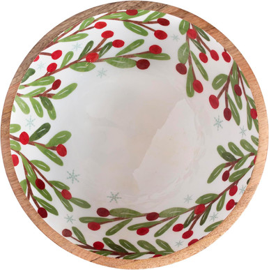 Boston International Mango Wood Bowl, Winter Berry Holly (BAK25573)