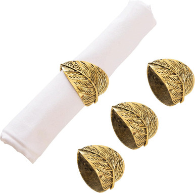 C&F Home Napkin Rings, Light Gold Leaf - Set of 4 Gold (C47029241S4)