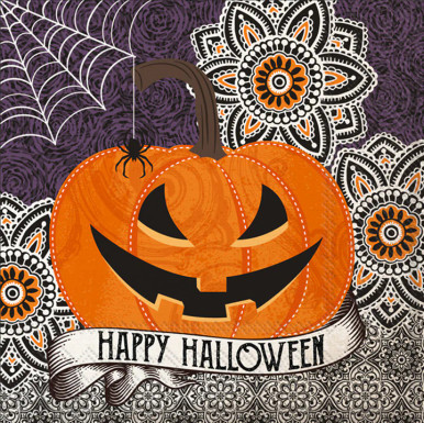 Boston International IHR Paper Beverage Napkins, Happy Halloween Pumpkin (C940500)
