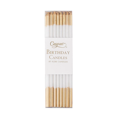 Caspari Slim Birthday Candles, White & Gold - Pack of 16 (CA1102)