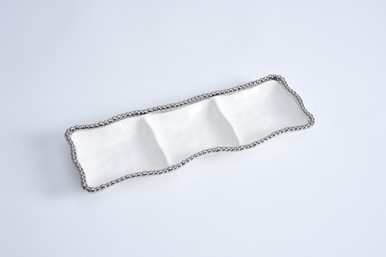 Pampa Bay Salerno Rectangular 3-Section Serving Piece, White/Silver (CER-2426-W)