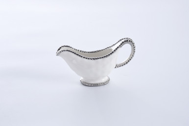 Pampa Bay Salerno Porcelain Gravy Boat, White/Silver (CER-2571-W)