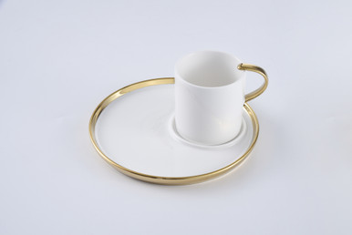 Pampa Bay Salerno Porcelain Cappucino Cup & Saucer, White/Gold (CER-2724-WG)