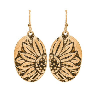 Rain Dangle Earrings, Sunflower Oval - Gold (E3492G)