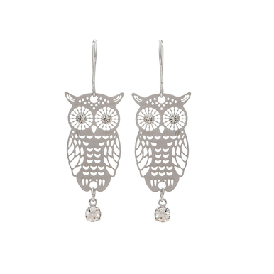 Rain Dangle Earrings, Filigree Owl - Silver (E3599S)