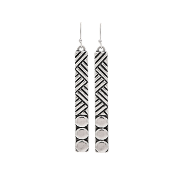 Rain Dangle Earrings, Dots & Dashes Bar - Silver (E3713S)
