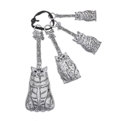 Ganz 4 pc. Measuring Spoons, Family Of Cats Polished Silver Tone Zinc Alloy (ER55824)