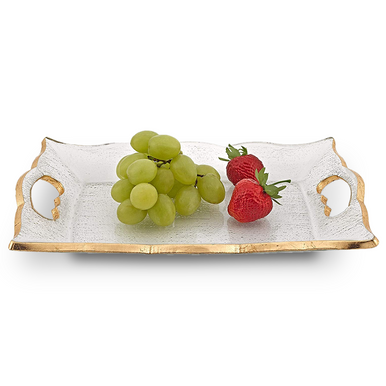 Badash Scalloped Gold Edge Tray with Handles, 11"