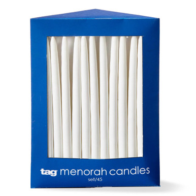 TAG Hanukkah White Taper Candles, White - Box of 45 (G18513)