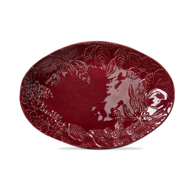 TAG Embossed Oval Platter, Autumn Leaves Design - Plum (G18724)