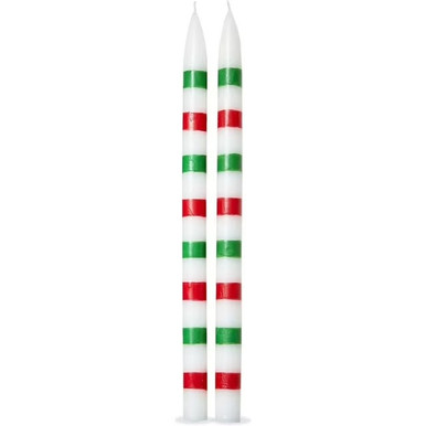 TAG Taper Candles, White w/Red & Green Stripe - Set Of 2 (G20064)