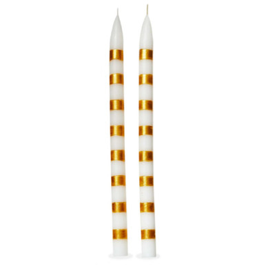 TAG Taper Candles, White with Gold Stripes - Set Of 2 (G20102)